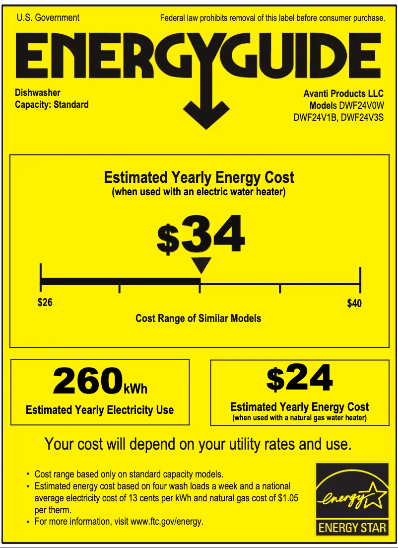 Page 1 de la notice Label énergétique Avanti DWF24V0W