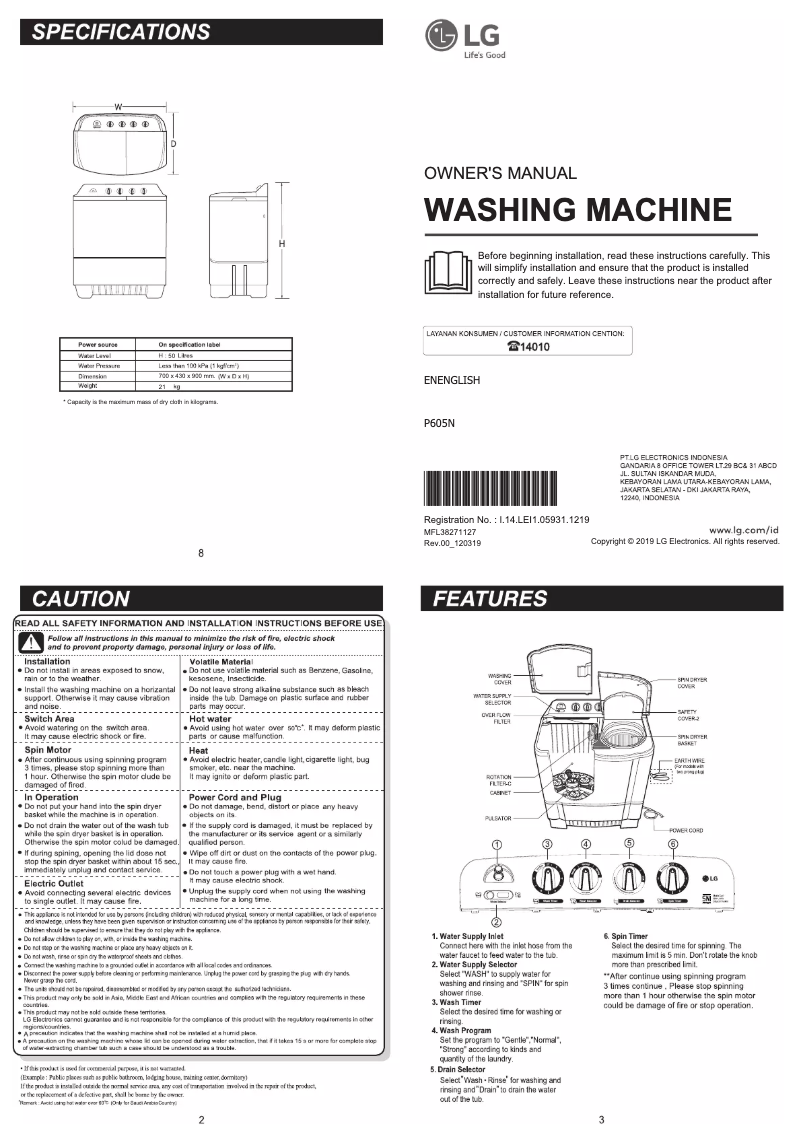 Page n°1 - Manuel utilisateur LG P605N
