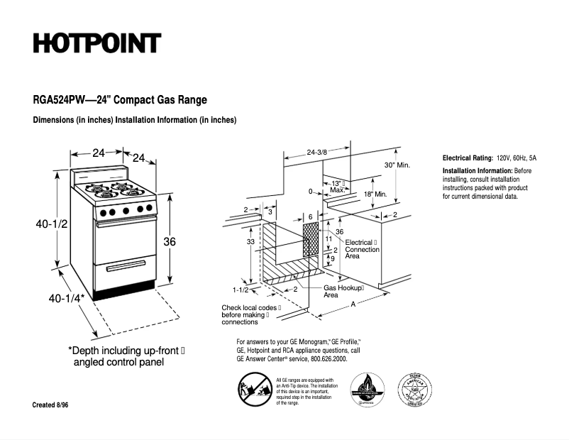 Page n°1 - Fiche technique Hotpoint RGA524PWWH