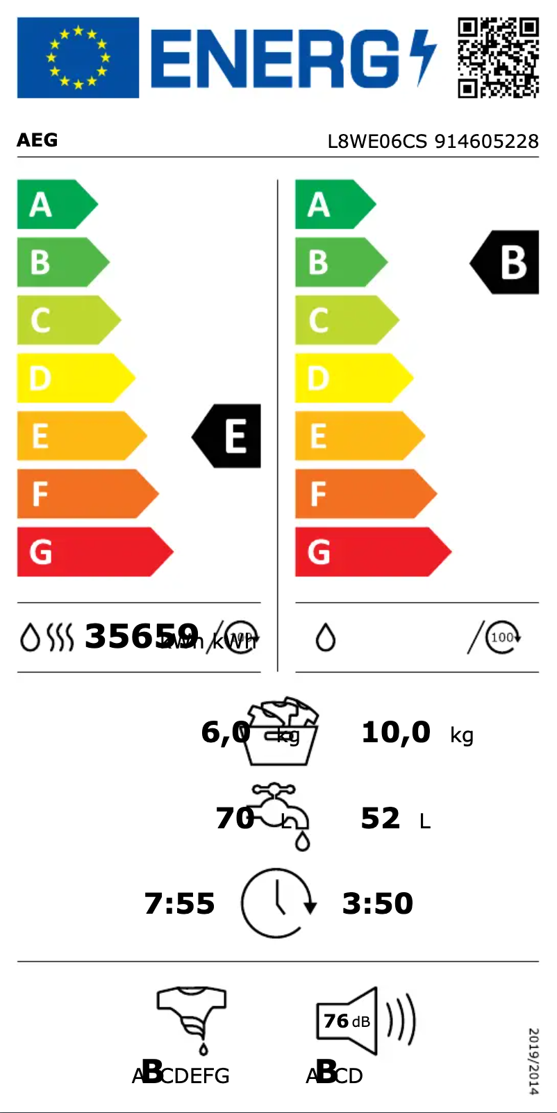 Page n°1 - Label énergétique AEG L8WE06CS