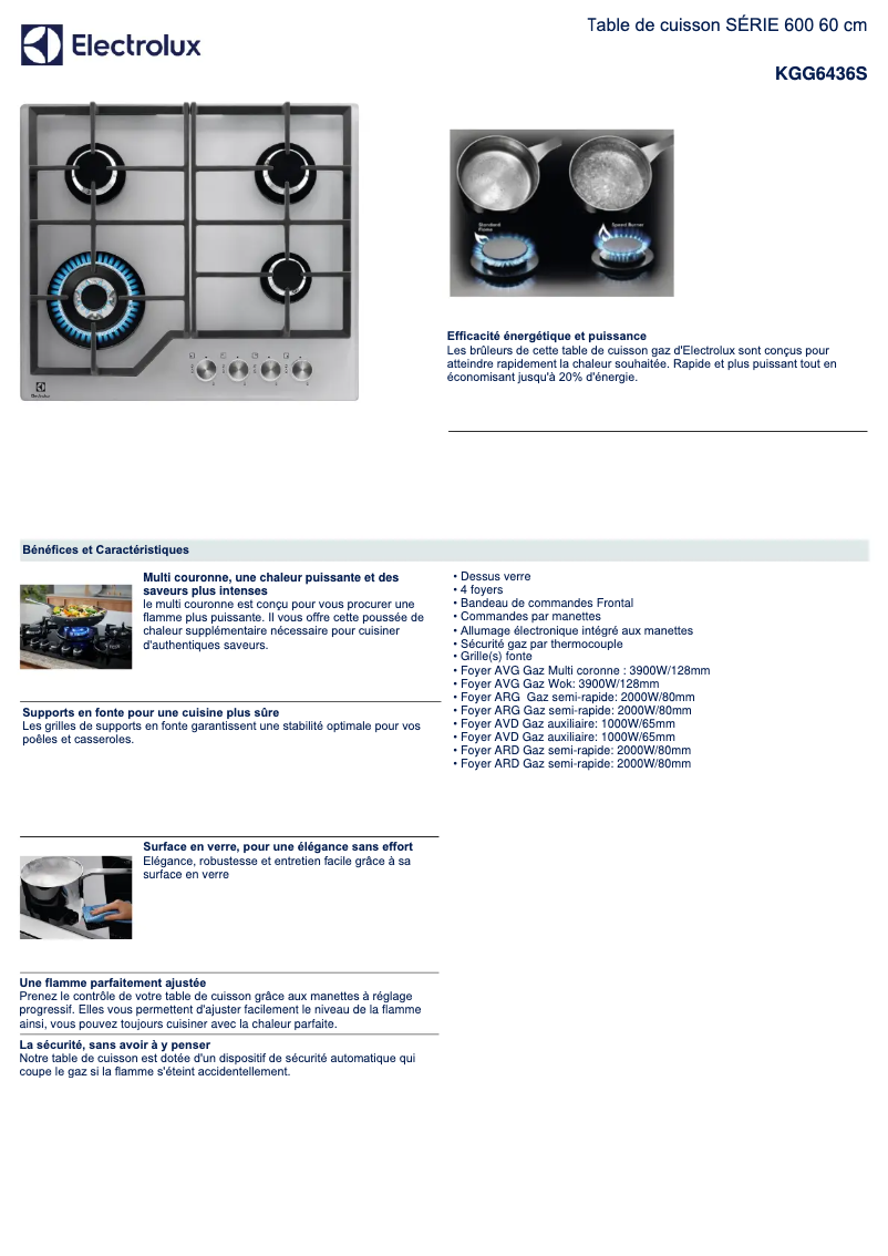 Page 1 de la notice Fiche technique Electrolux KGG6436S