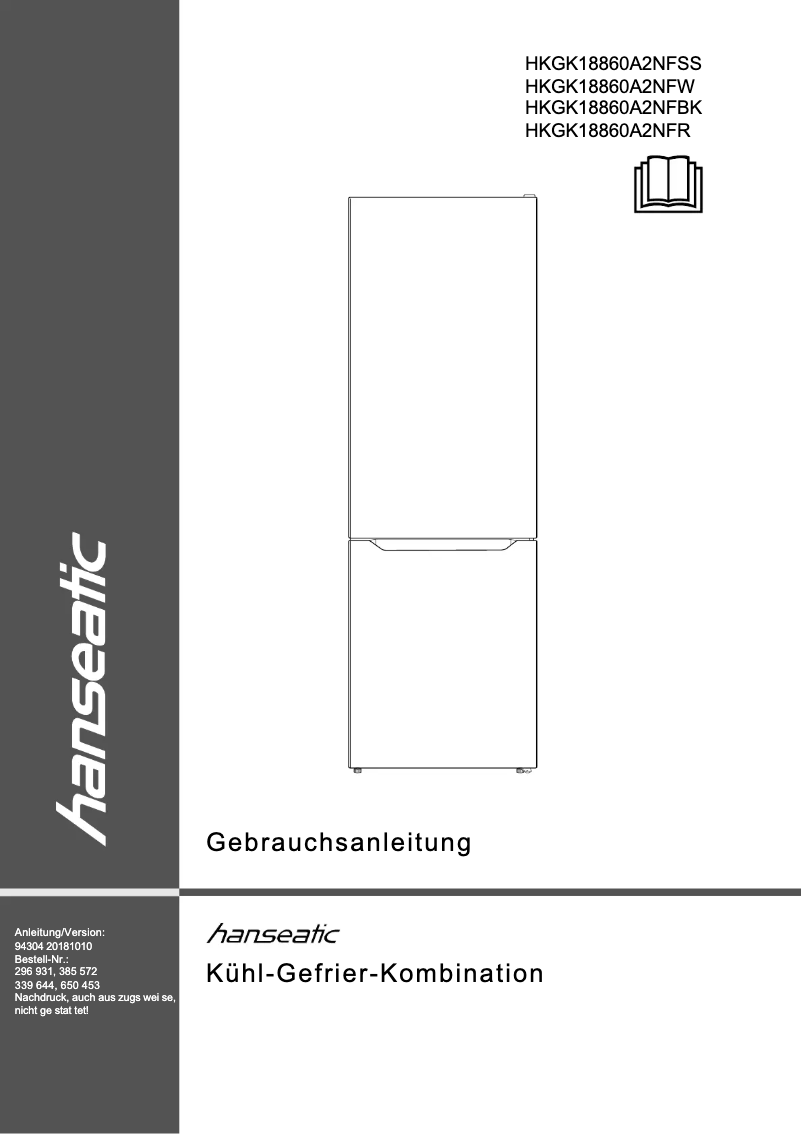 Image de la première page du manuel de l'appareil HKGK 18860 A2NFW