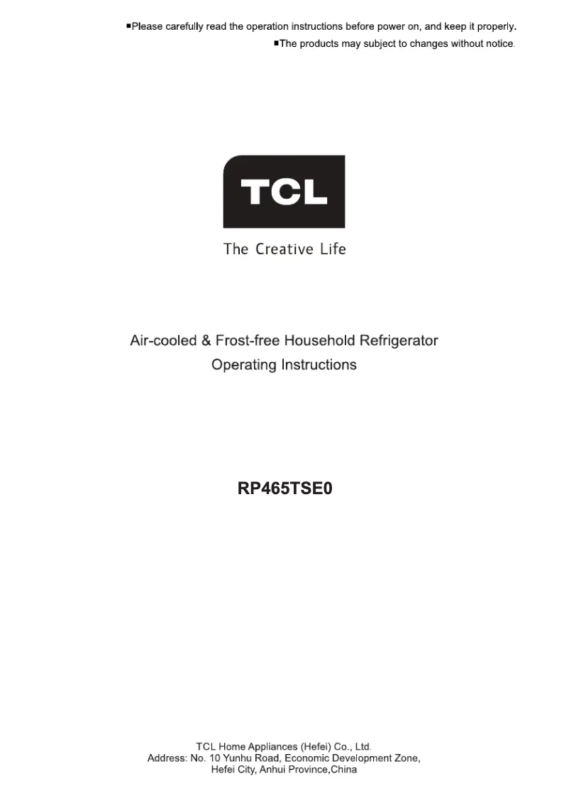 Page n°1 - Manuel utilisateur TCL RP465TSE0