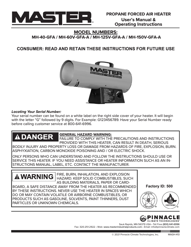 Page n°1 - Manuel utilisateur Master MH-60V-GFA-A