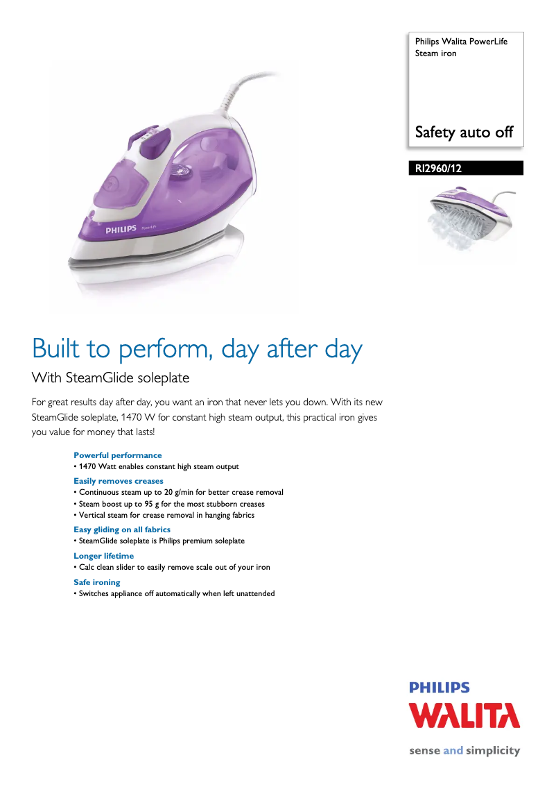 Page 1 de la notice Manuel utilisateur Philips Walita PowerLife RI2960