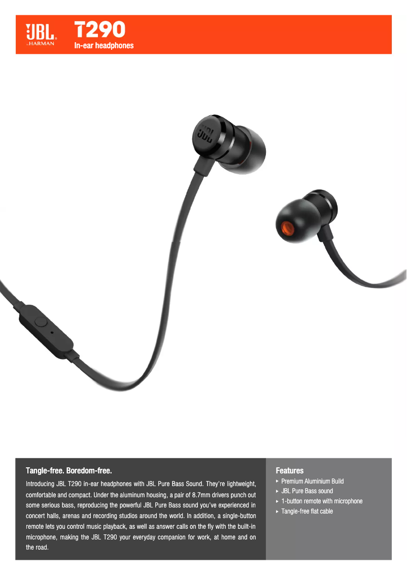 Page 1 de la notice Manuel utilisateur JBL T290