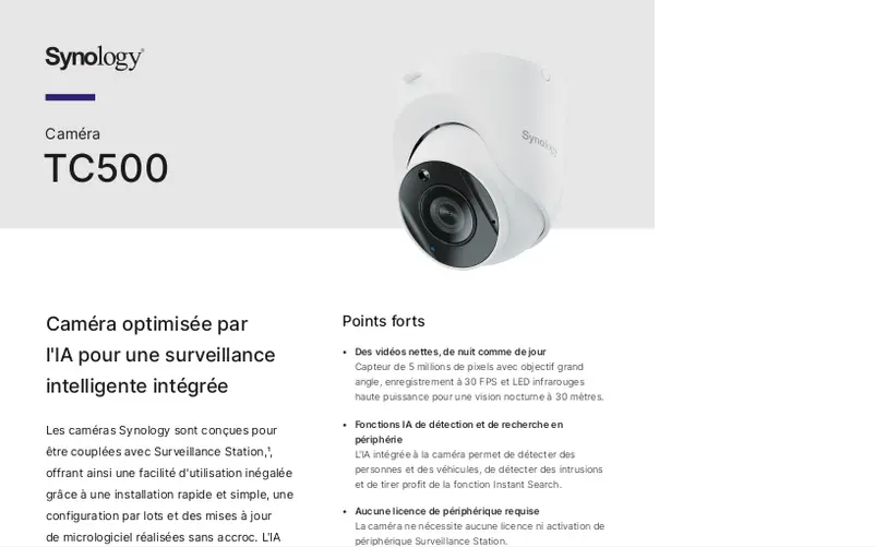 Page 1 de la notice Fiche technique Synology TC500