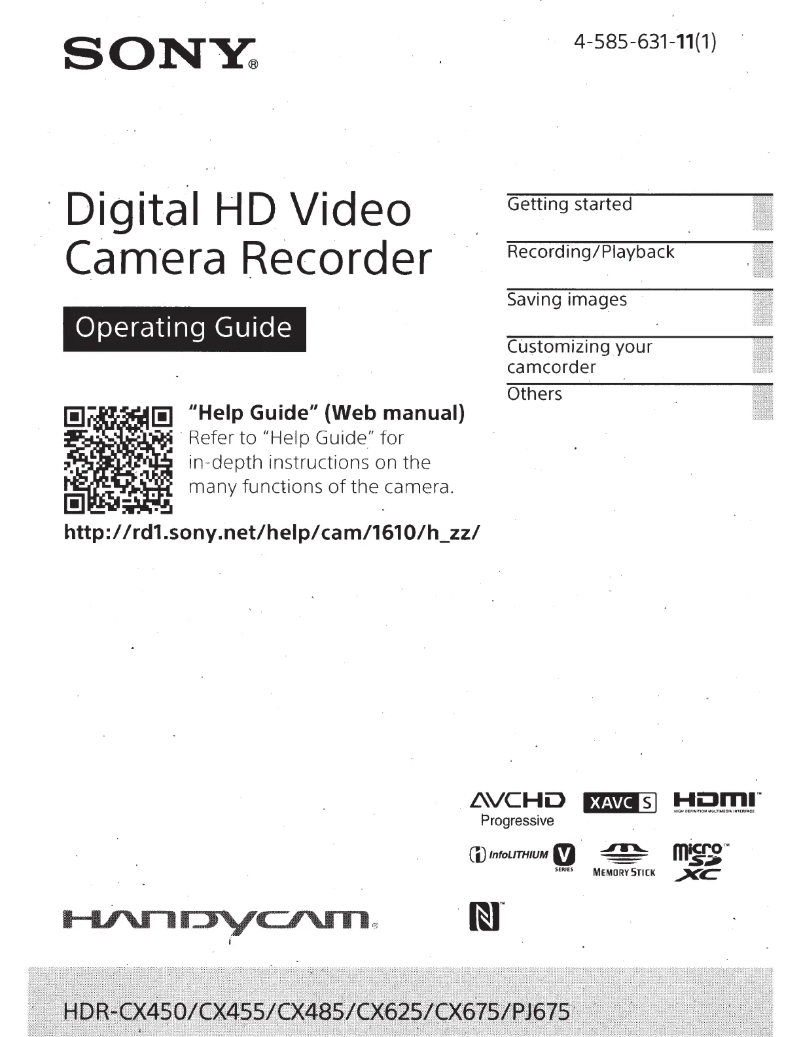 Page 1 de la notice Manuel utilisateur Sony Handycam HDR-CX455