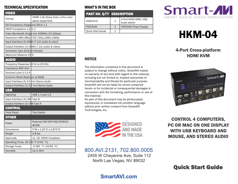 Page 1 de la notice Manuel utilisateur Smart-AVI HKM-04