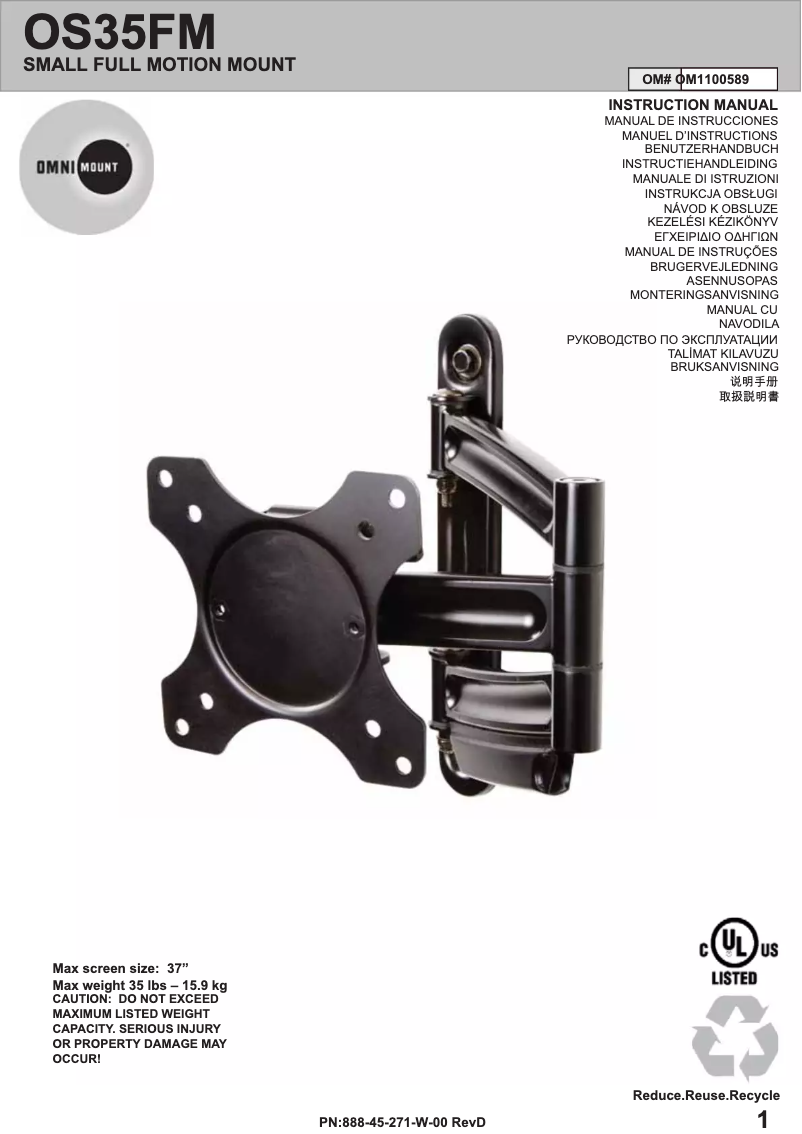 Page n°1 - Manuel utilisateur OmniMount OS35FM