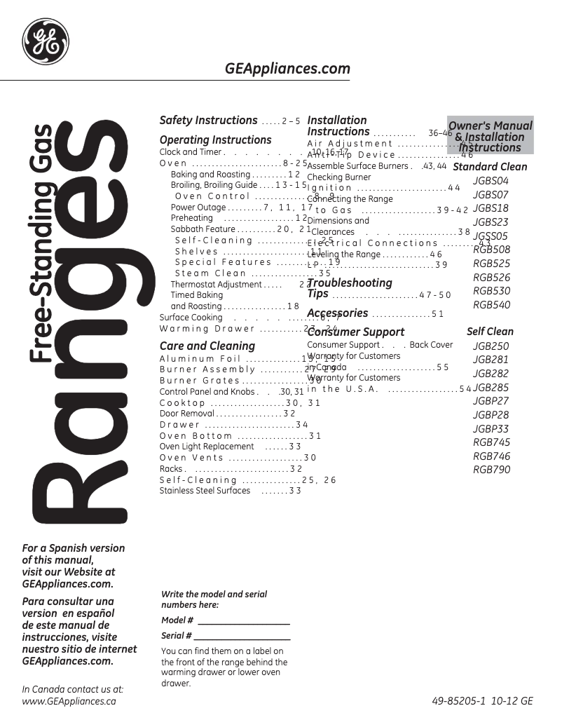 Page n°1 - Guide d'installation GE JGBS23SETSS