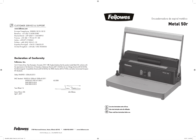 Page n°1 - Manuel utilisateur Fellowes Metal 50R