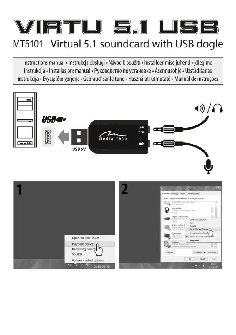 Page 1 de la notice Manuel utilisateur Media-Tech VIRTU 5.1 USB MT5101