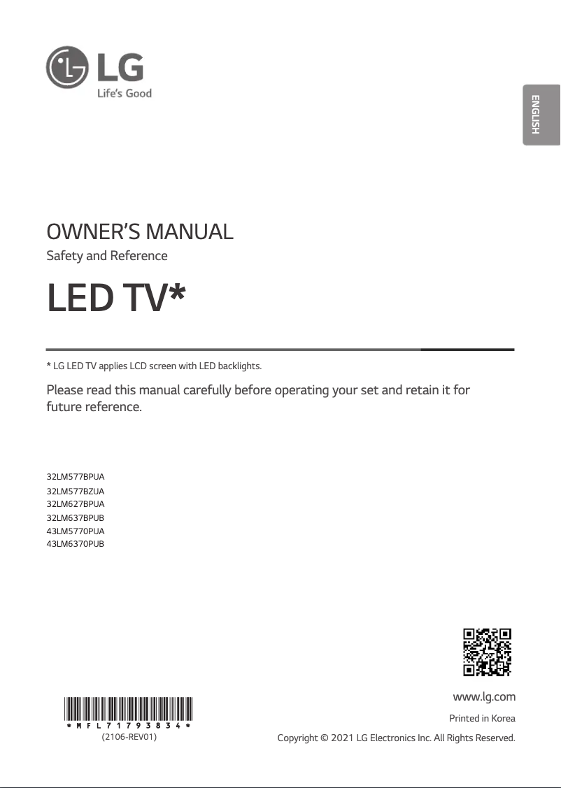 Page 1 de la notice Manuel utilisateur LG 32LM577BPUA