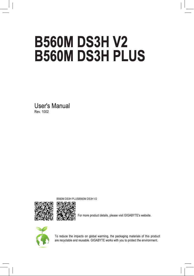 Page 1 de la notice Manuel utilisateur Gigabyte B560M DS3H V2