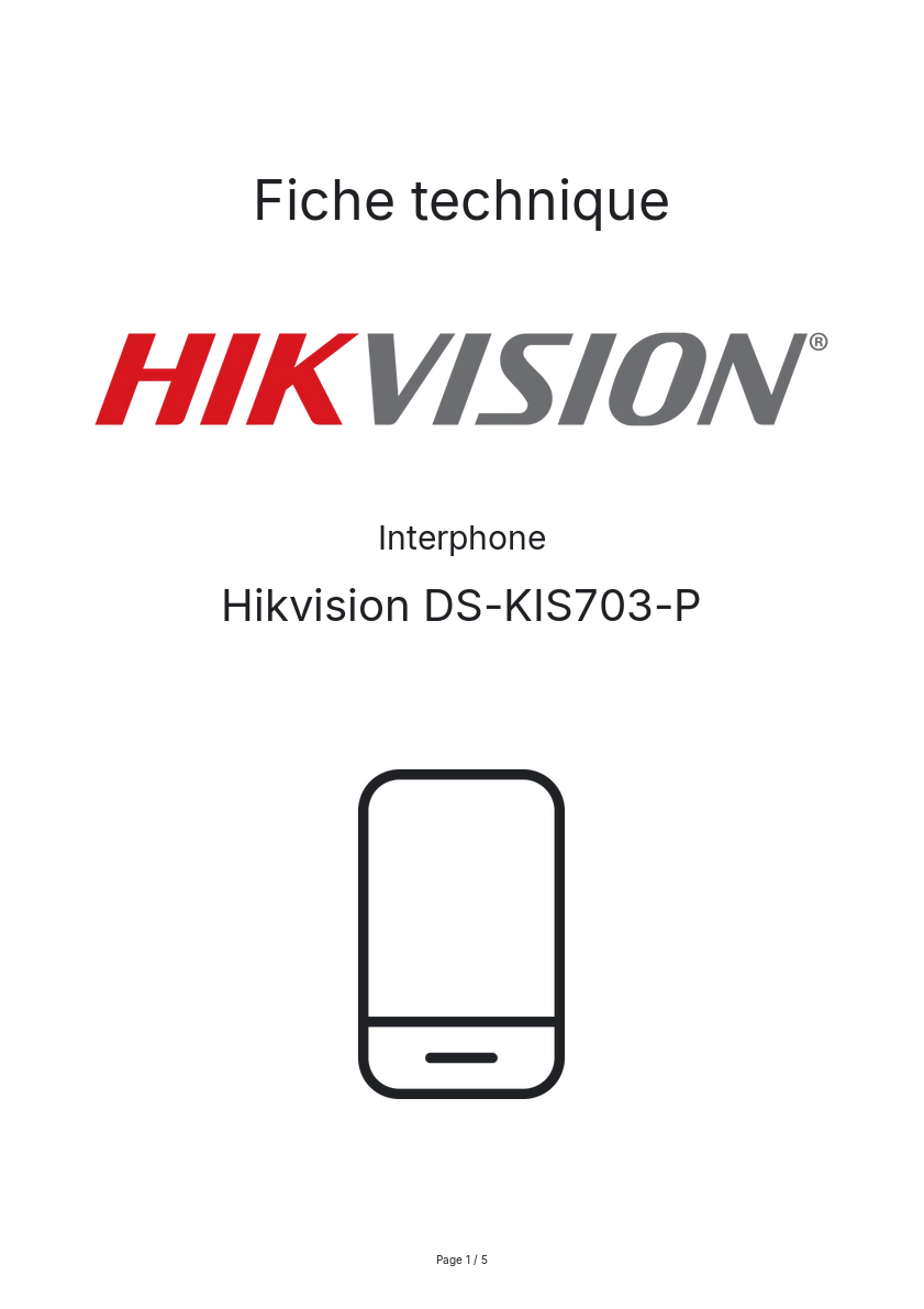 Image de la première page du manuel de l'appareil DS-KIS703-P