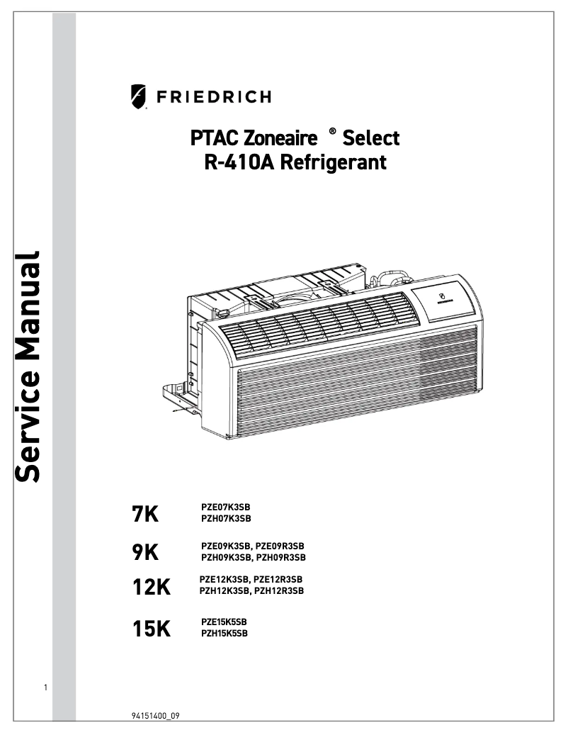 Página 1 del manual Guía de instalación Friedrich ZoneAire Select PZE12K3SB