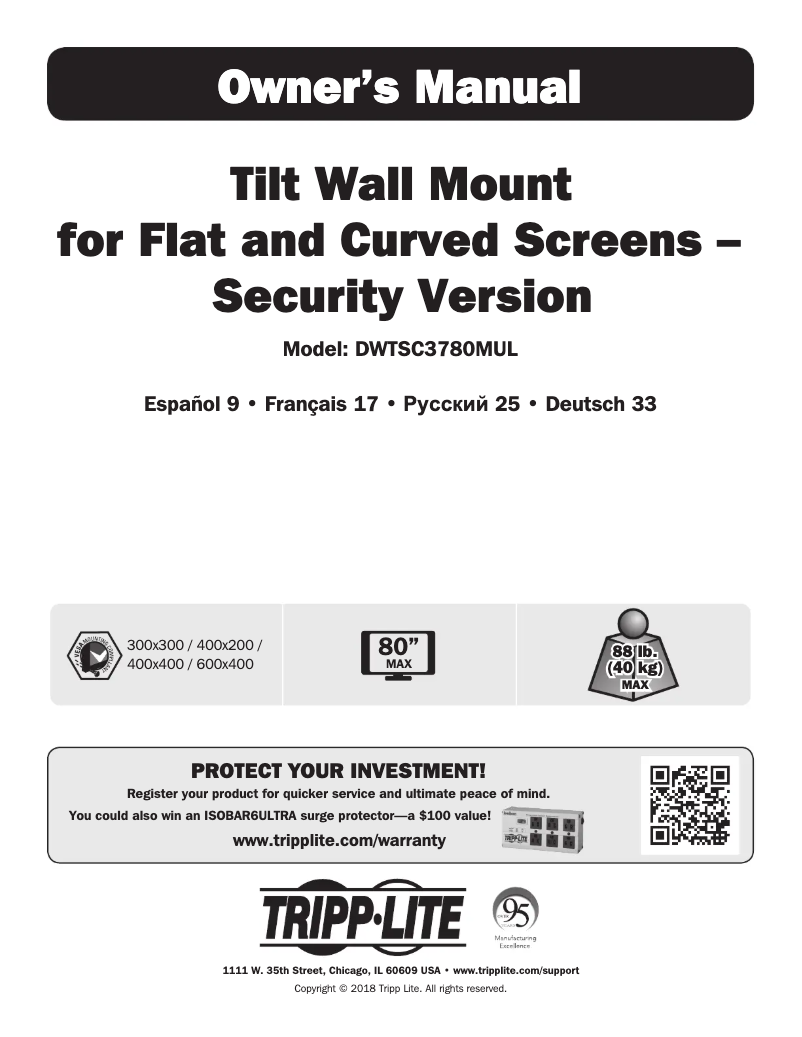 Page 1 de la notice Manuel utilisateur Tripp Lite DWTSC3780MUL