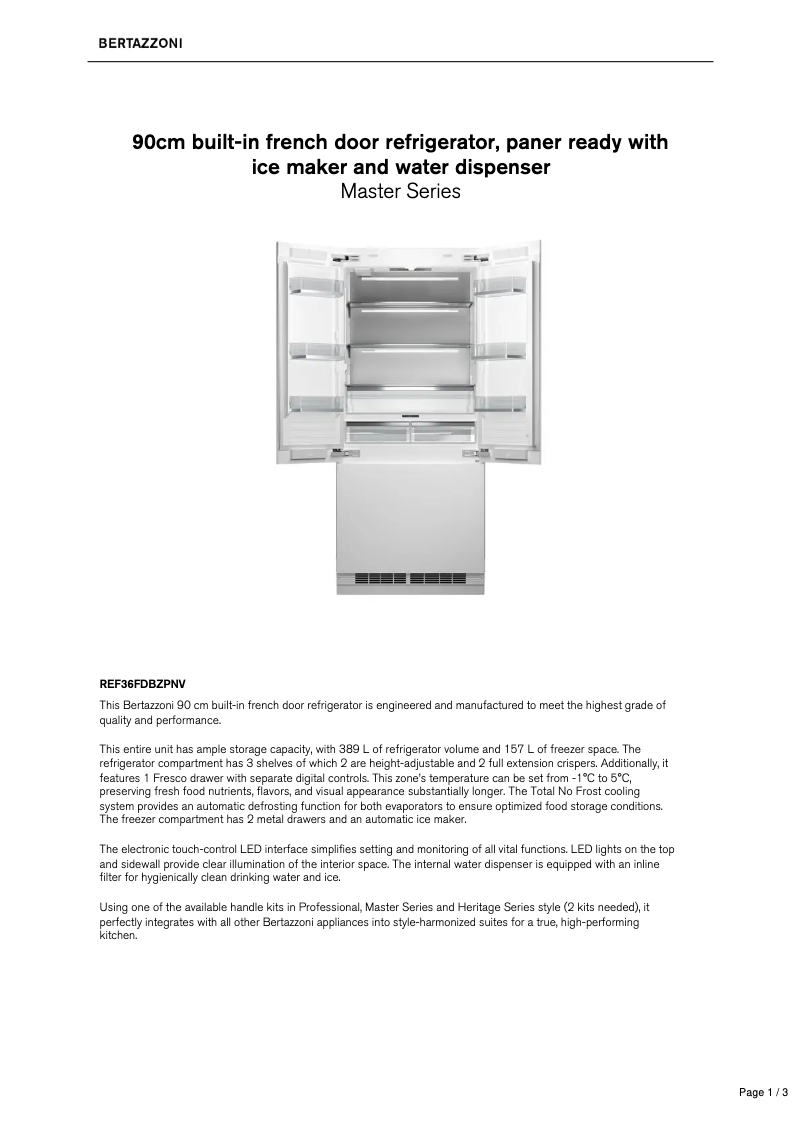 Page n°1 - Fiche technique Bertazzoni REF36FDBZPNV