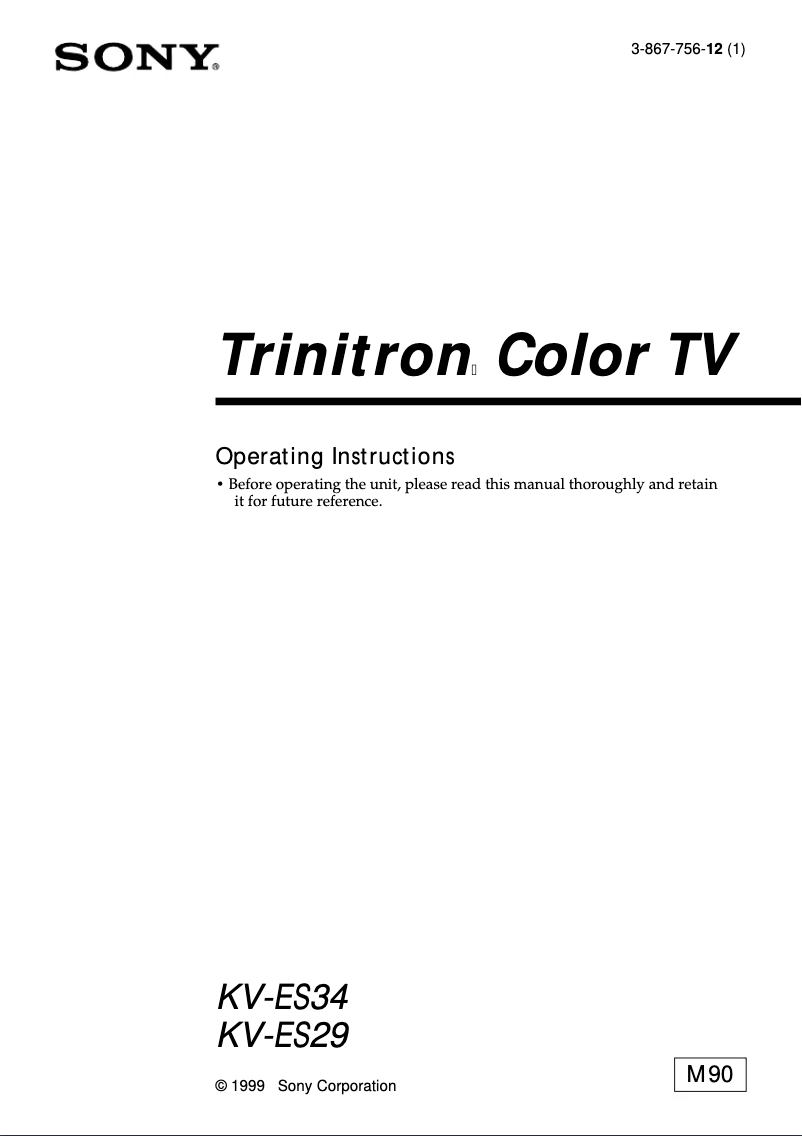 Image de la première page du manuel de l'appareil Trinitron KV-ES29M90