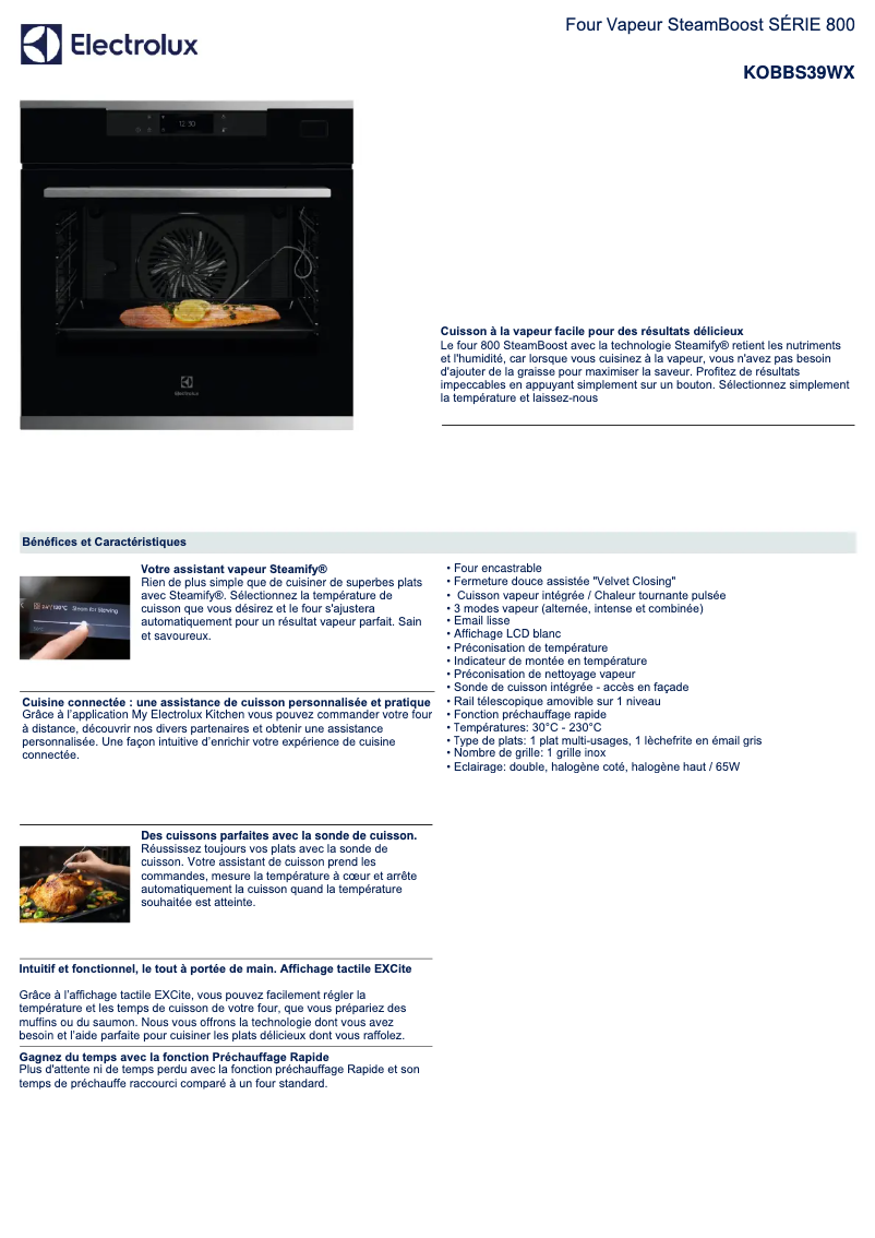 Page 1 de la notice Fiche technique Electrolux KOBBS39WX