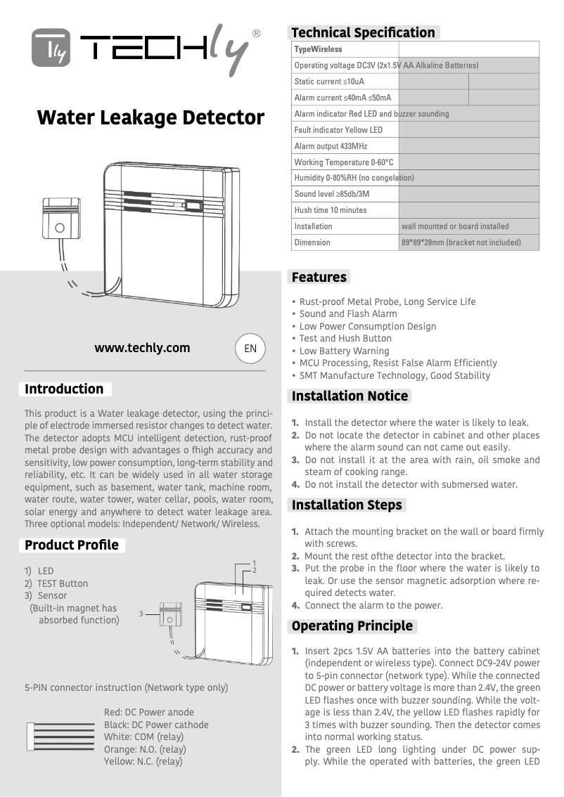 Page n°1 - Manuel utilisateur Techly I-ALARM Water Leakage Detector