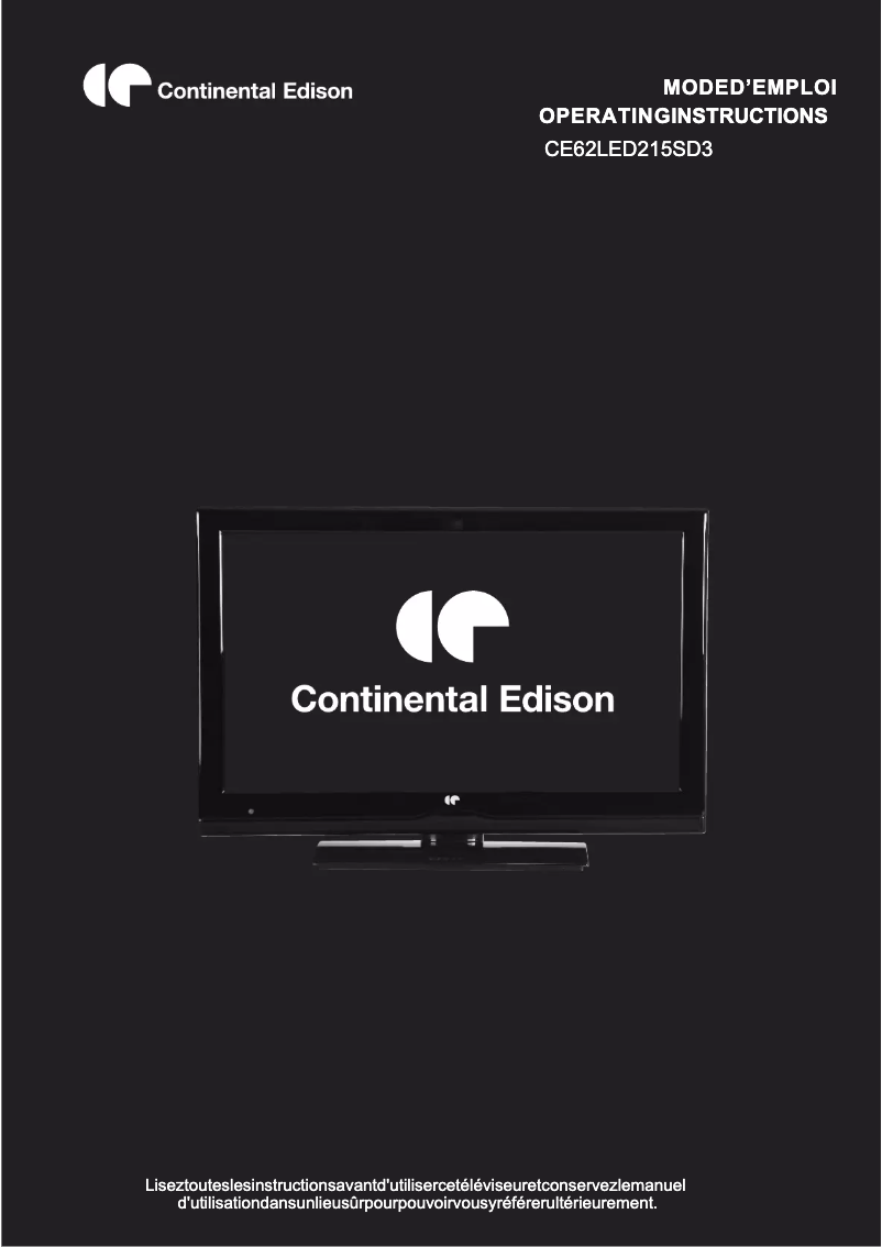 Page 1 de la notice Manuel utilisateur Continental Edison CE62LED215SD3