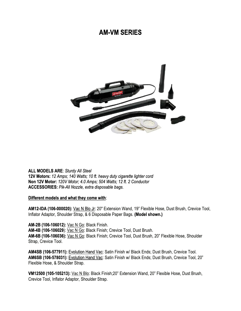 Image de la première page du manuel de l'appareil Vac N Blo VM12500