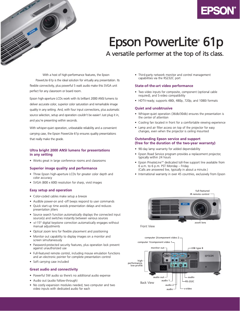 Image de la première page du manuel de l'appareil PowerLite 61p