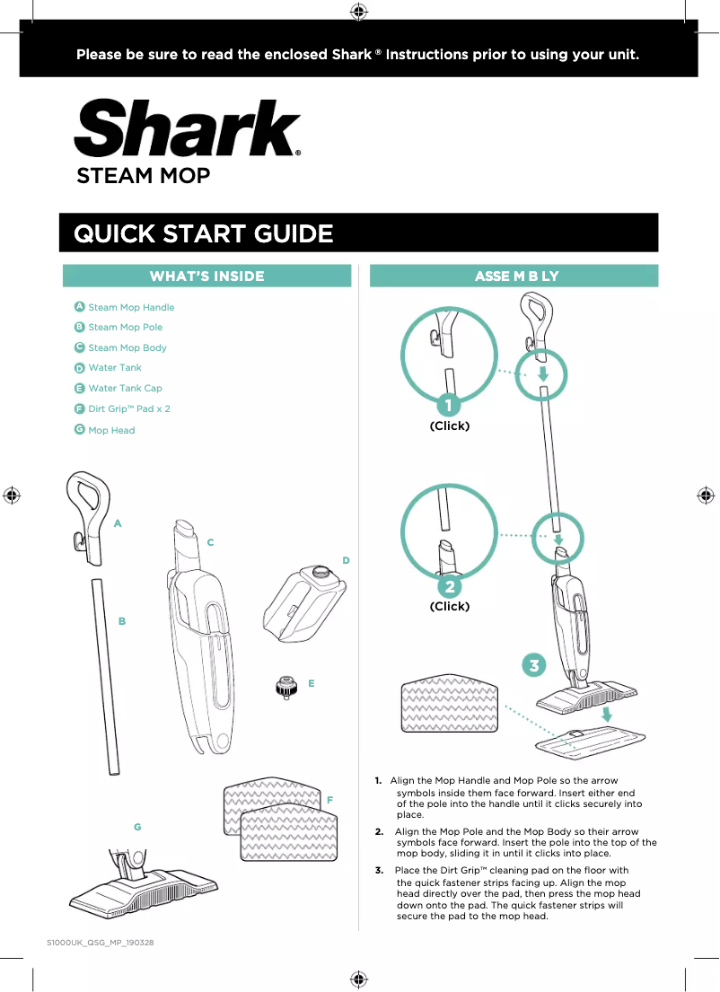 Page 1 de la notice Manuel utilisateur Shark S1000UK