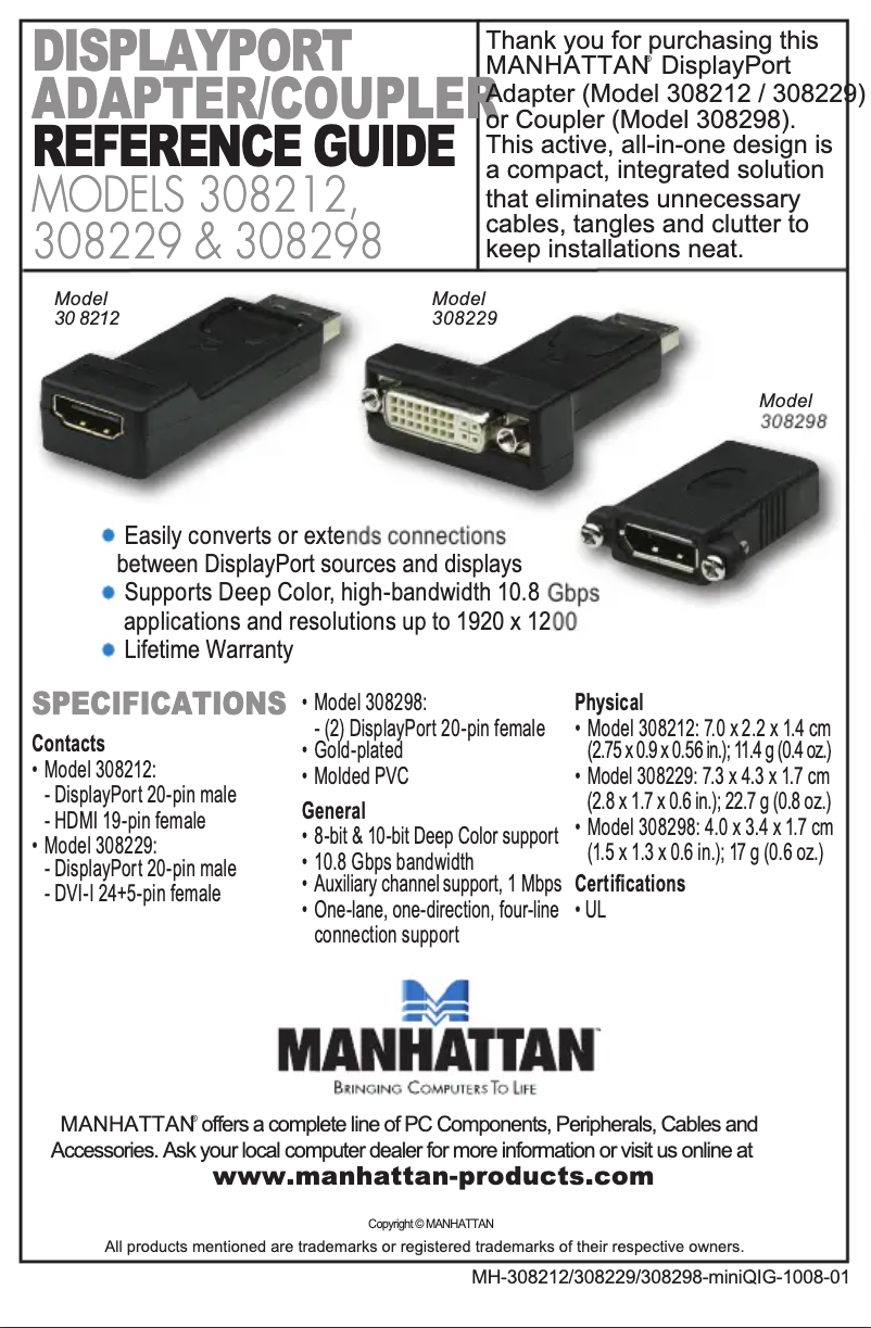 Page 1 de la notice Manuel utilisateur Manhattan 308229