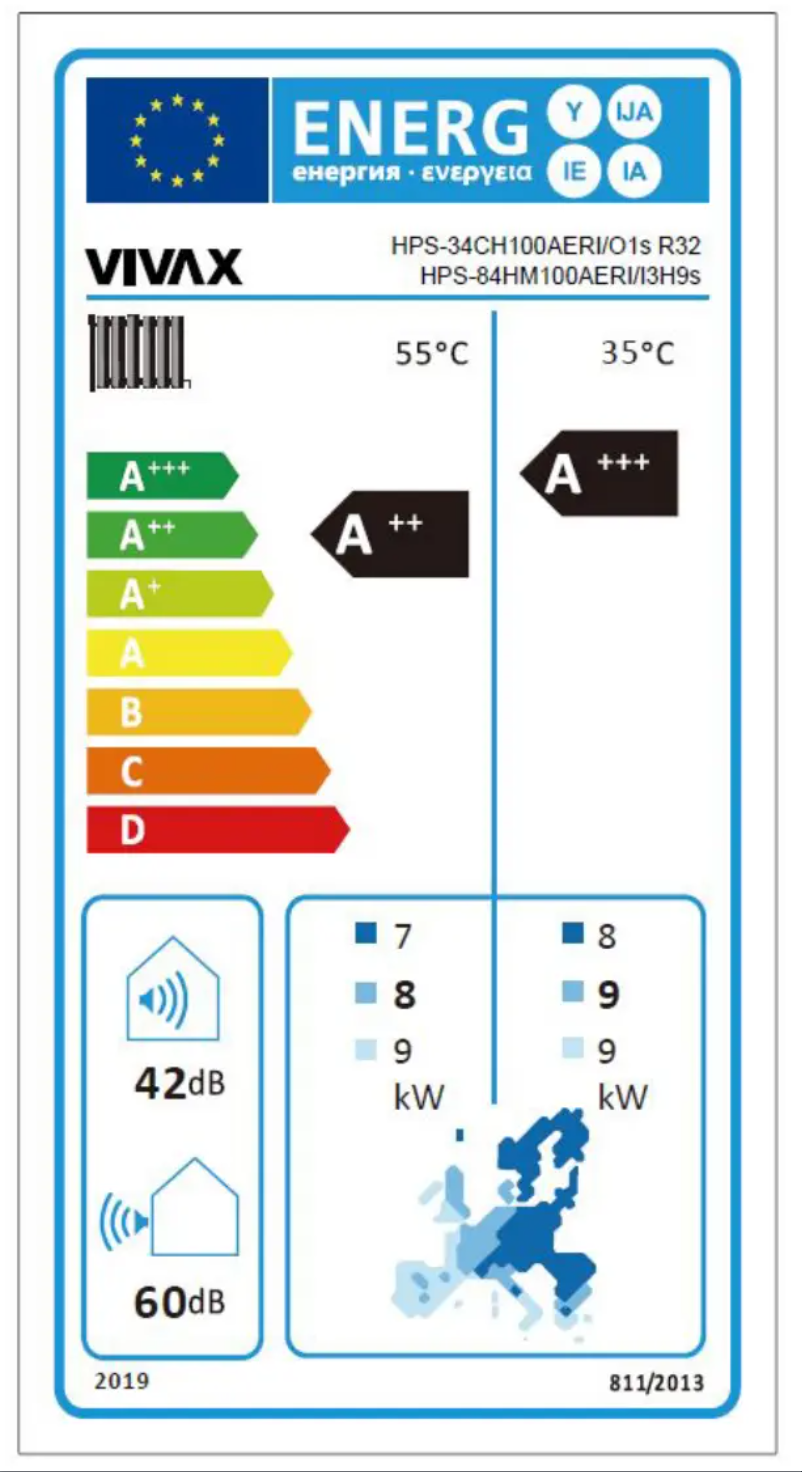 Page 1 de la notice Label énergétique Vivax HPS-34CH100AERI