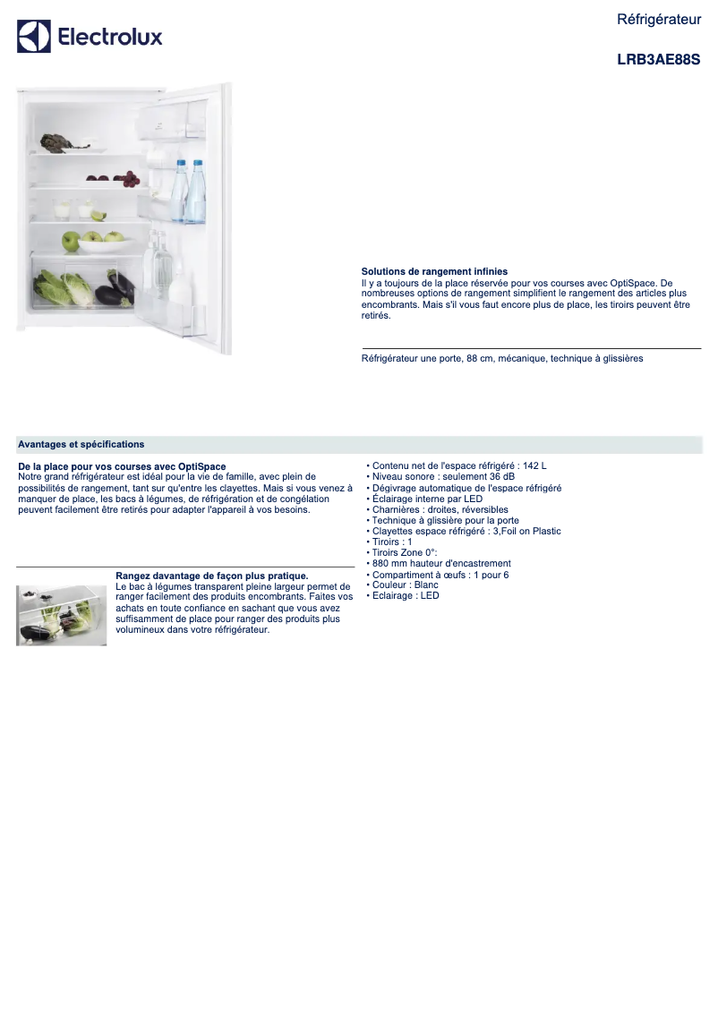 Page n°1 - Fiche technique Electrolux LRB3AE88S