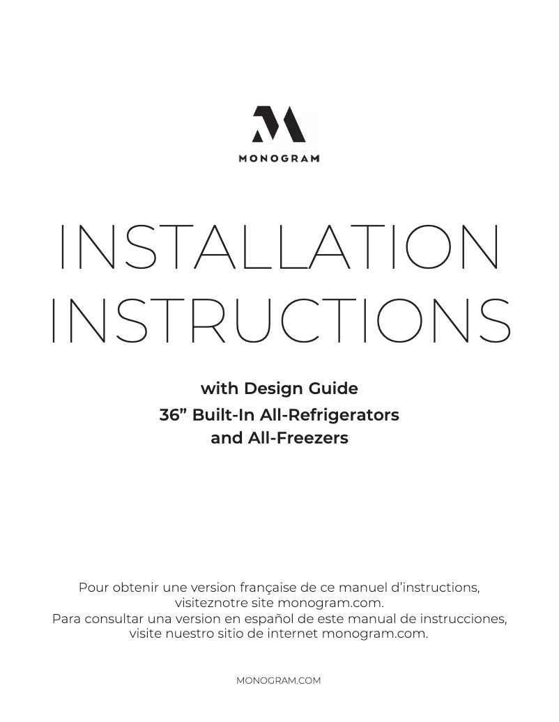 Page n°1 - Guide d'installation Monogram ZIF360NNRH