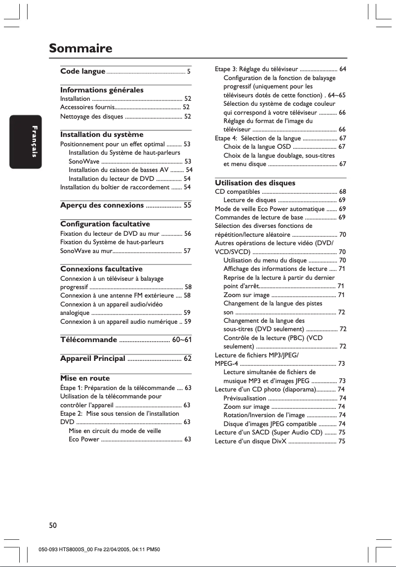 Image de la première page du manuel de l'appareil HTS8010S