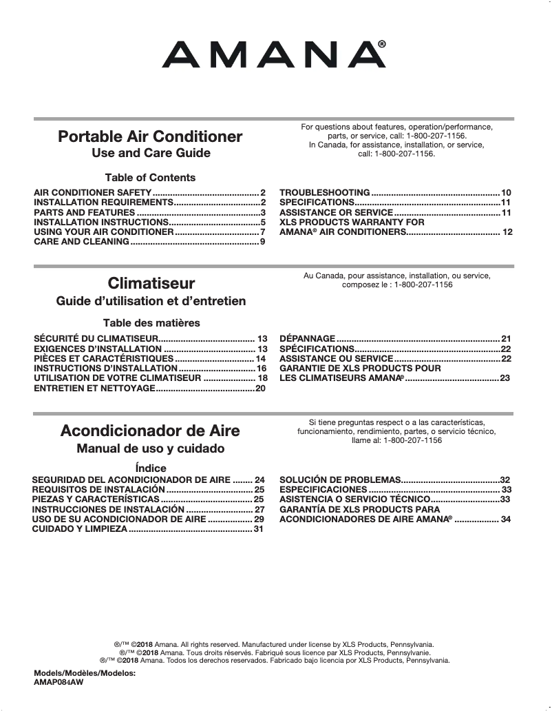 Page 1 de la notice Manuel utilisateur Amana AMAP064AW