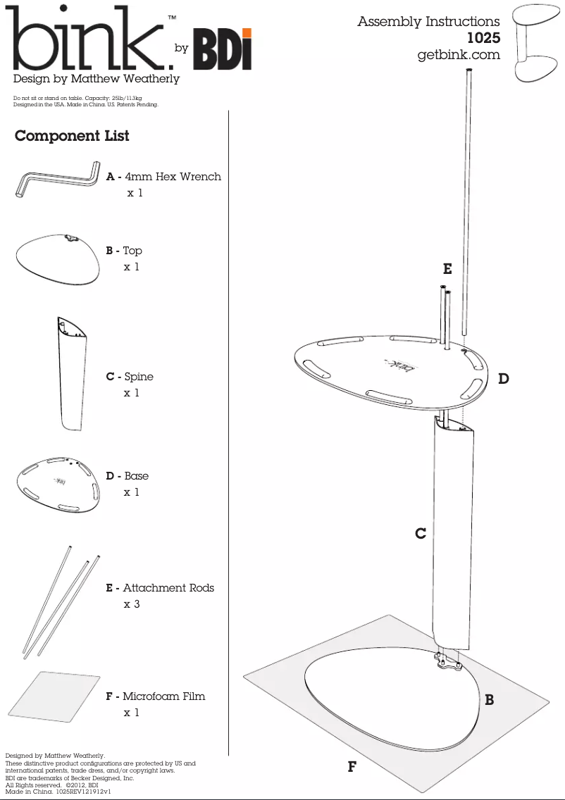 Image de la première page du manuel de l'appareil Bink 1025