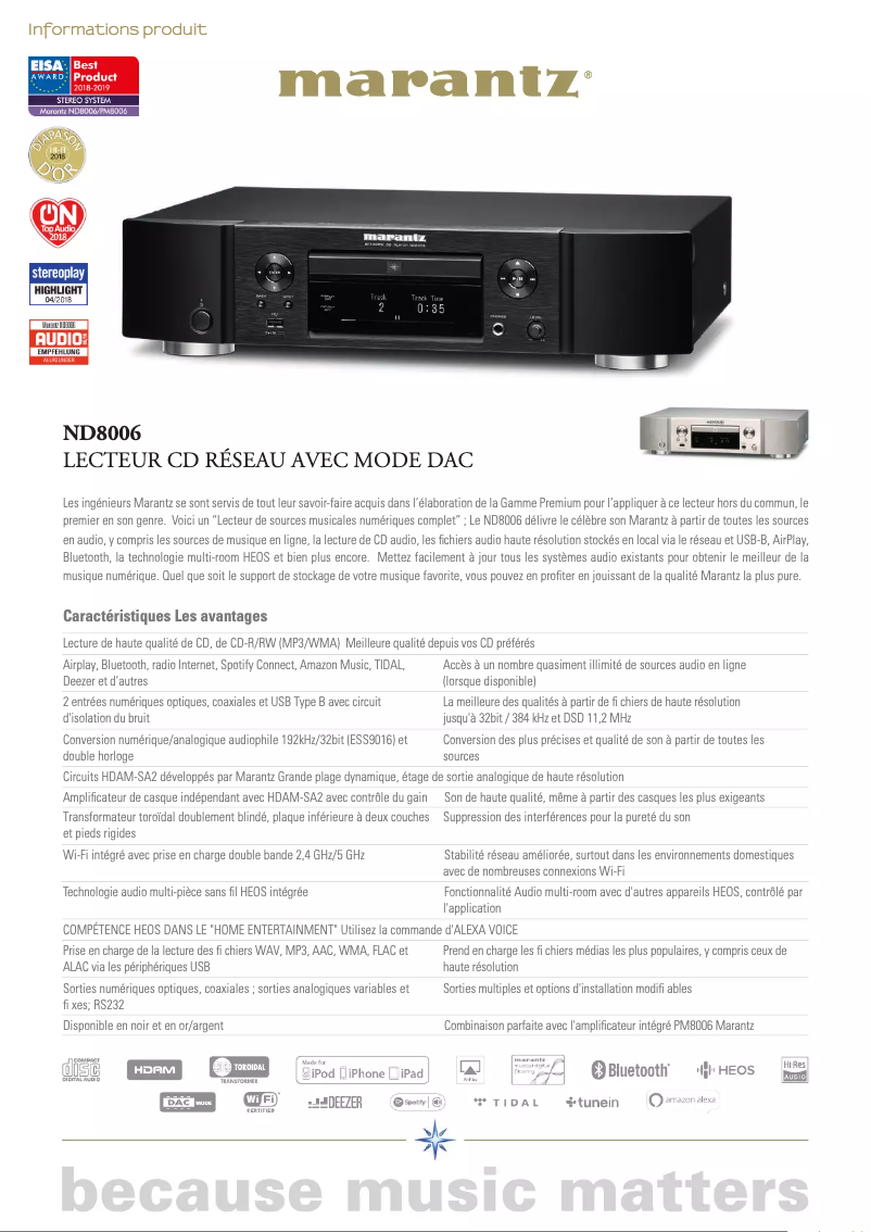 Page n°1 - Fiche technique Marantz ND8006
