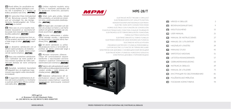 Page n°1 - Manuel utilisateur MPM MPE-28/T
