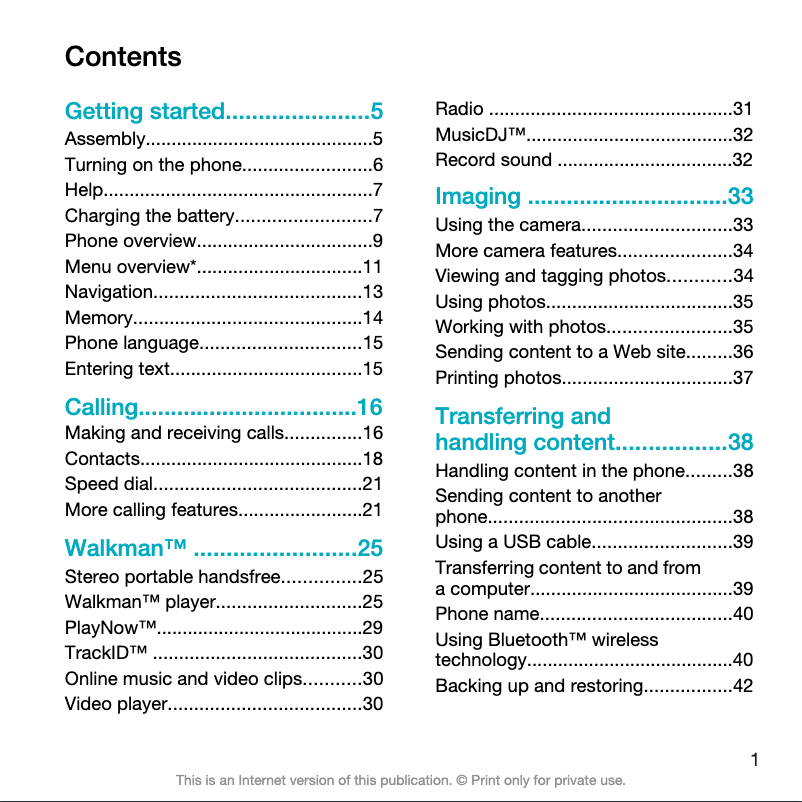 Page 1 de la notice Manuel utilisateur Sony W508