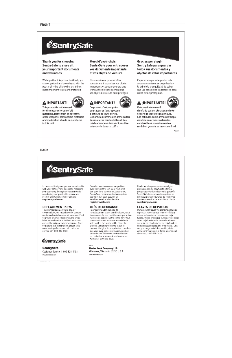 Page 1 de la notice Manuel utilisateur SentrySafe PB2K