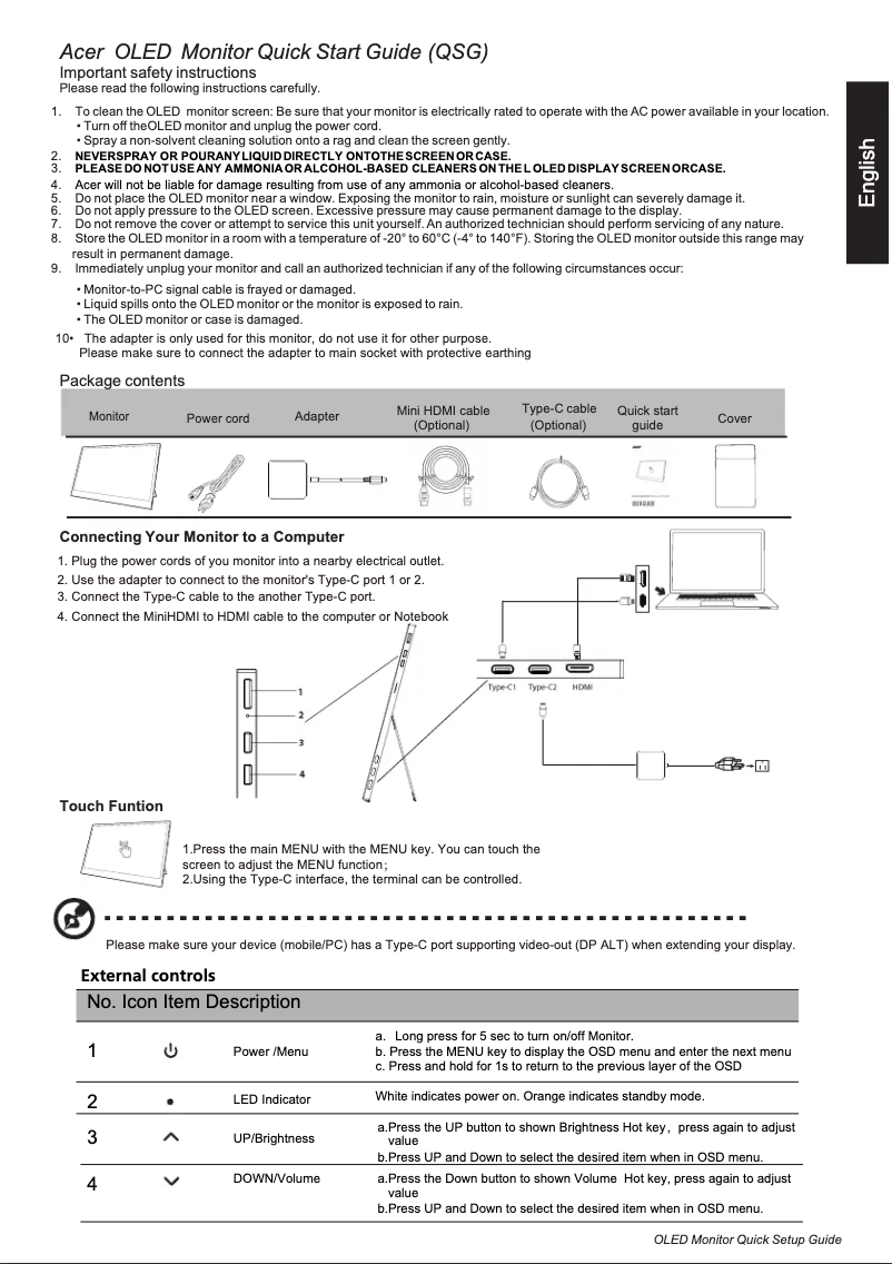 Page n°1 - Guide de démarrage rapide Acer PM168QKT