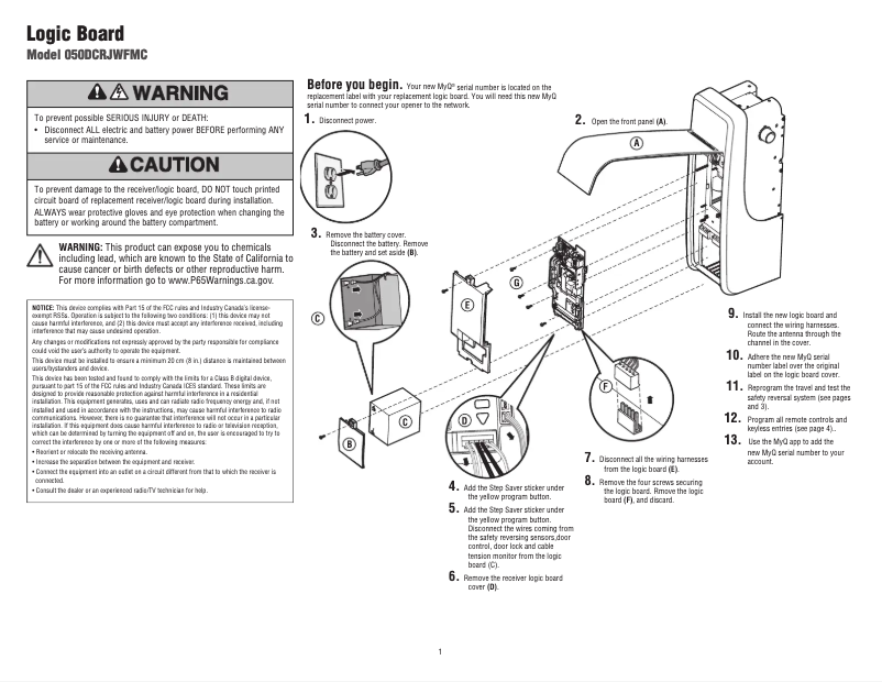 Page n°1 - Manuel utilisateur LiftMaster 050DCRJWFMC