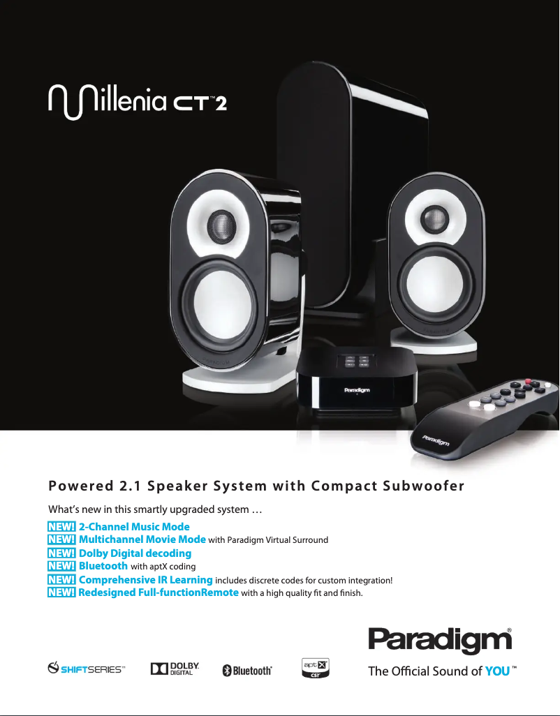 Page 1 de la notice Fiche technique Paradigm Millenia CT 2