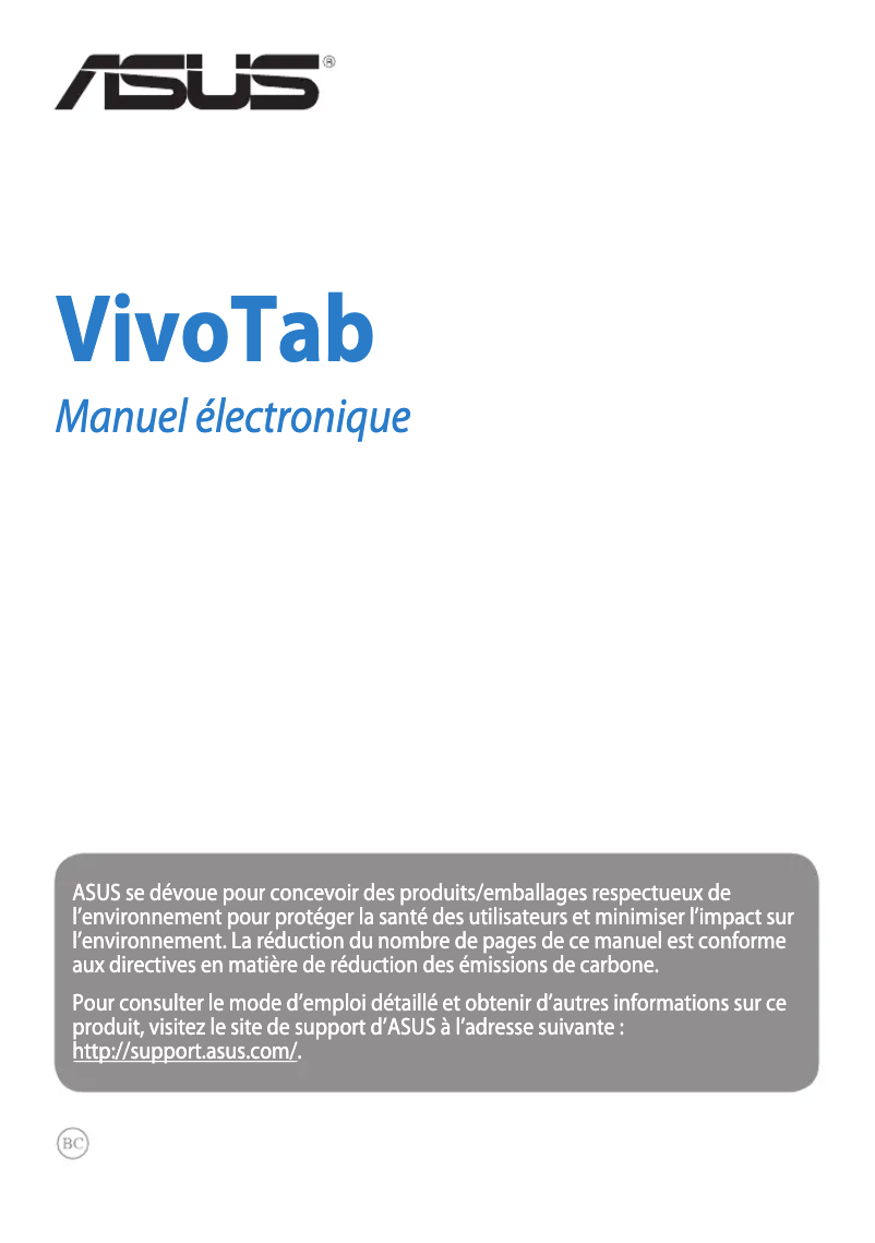 Page 1 de la notice Manuel utilisateur Asus VivoTab Smart