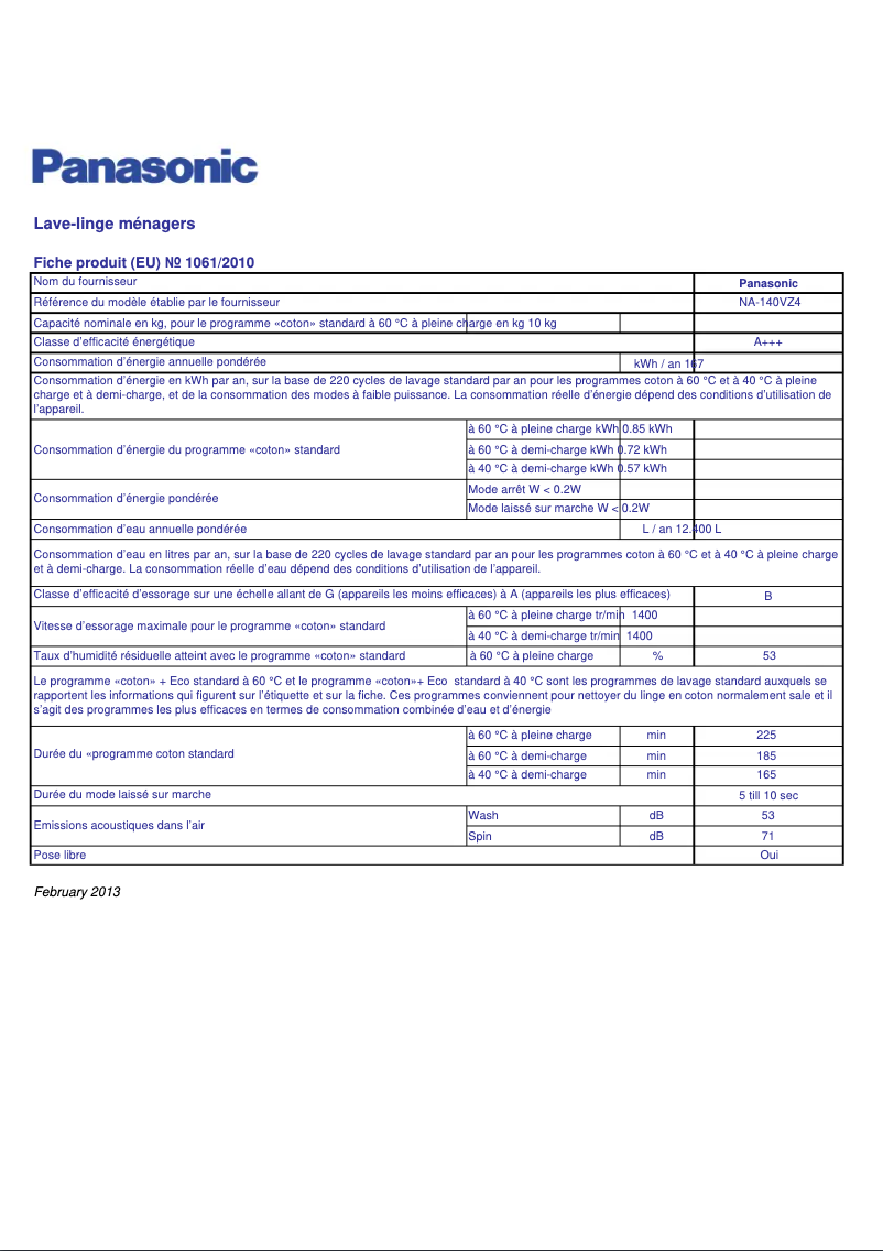 Image de la première page du manuel de l'appareil NA-140VZ4