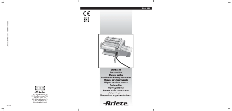 Page n°1 - Manuel utilisateur Ariete Pastamatic 1593