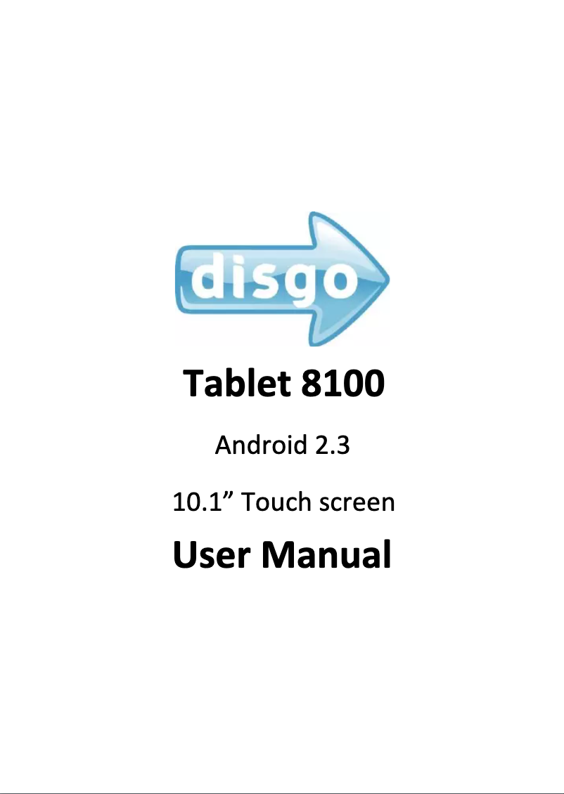 Page n°1 - Manuel utilisateur Disgo Tablet 8100