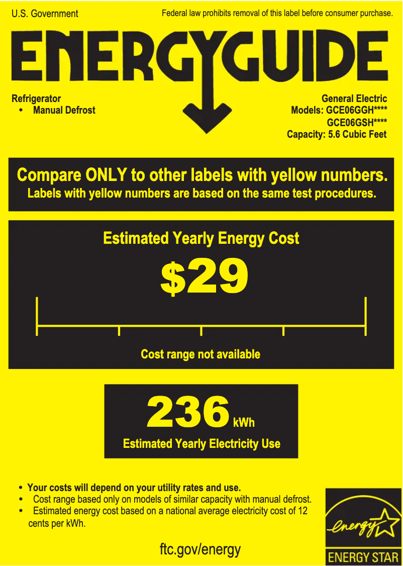 Page 1 de la notice Label énergétique GE GCE06GGHWW