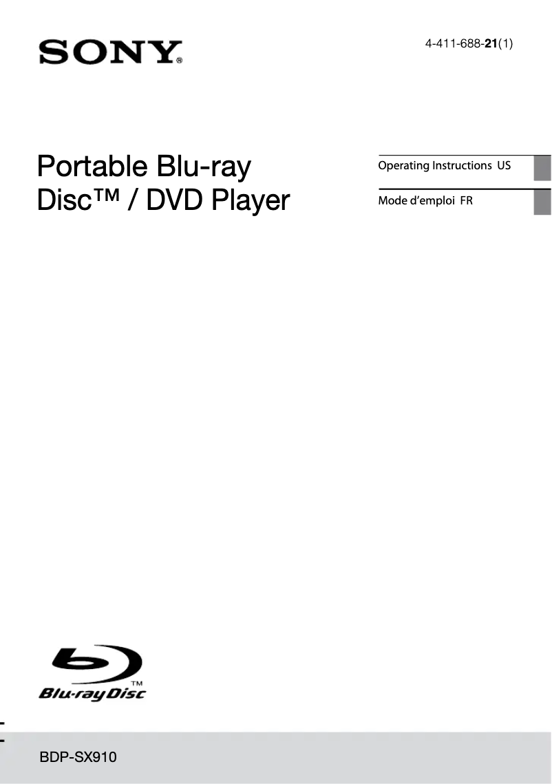 Page 1 de la notice Manuel utilisateur Sony BDP-SX910